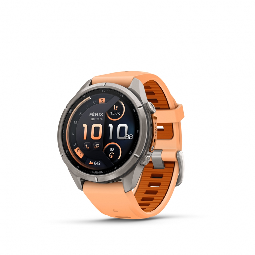 Garmin Fenix 9 Pro � inReach, 43mm Amoled Titanio correa silicona en salm�n/naranja